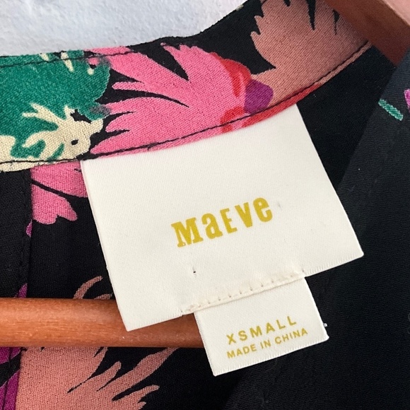 Anthropologie x Maeve Blouse Bella Dark Floral Black Kelly green Pink XS - Picture 3 of 15